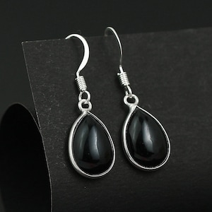 Natürliche Schwarze Onyx Ohrringe, Handgemachte Teardrop Ohrringe aus Onyx, Schwarze Onyx Ohrringe, 925 Sterling Silber Ohrringe, Geschenk für Sie