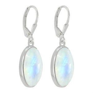 Rainbow Moonstone Dangle Earrings: 925 Sterling Silver Lever Back