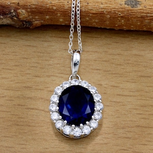 Collier à pendentif saphir et argent sterling CZ