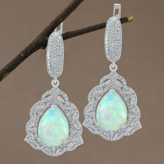 Sterling Silver Ethiopian Opal Teardrop Earrings Sterling Silver Ethiopian Opal Teardrop Earrings