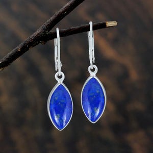 Natural Lapis Lazuli Earrings, Sterling Silver Earrings, Lapis Dangle Earrings, LeaverBack Earrings, Gemstone Dainty Earrings, Gift For Her