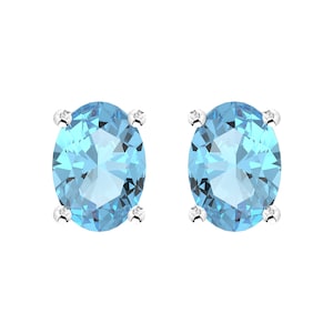 Blue Topaz Stud Earring, Oval Cut Topaz Stud Earring, Crystal Earring, Blue Topaz Silver Stud, December Birthstone, Tiny Stud, Gift For Her