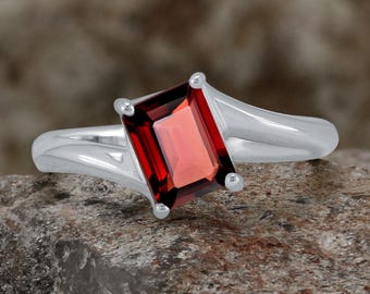 Octagon Garnet Ring: Handmade 925 Sterling Silver Boho Ring