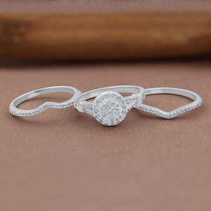 1 Ct Moissanite Engagement Ring Set, Bridal Set For Women, 925 Silver Ring, Unique Ring, Art Deco Matching Bands, Dainty Promise Ring Wife