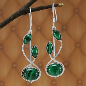 Malachit Ohrhänger: Sterling Silber, Handgemachter Edelstein Schmuck