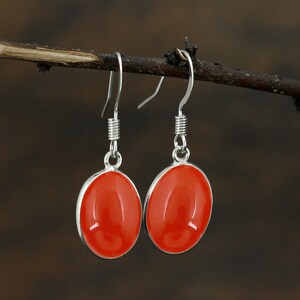 Carnelian Earring-925 Sterling Silver Earring-Real Carnelian Dangle Earring-Silver Gemstone Earring-Bezel Earring-Dainty Carnelian Earring