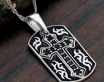 Silver Cross Black Spinel Necklace, Sterling Silver Christian
