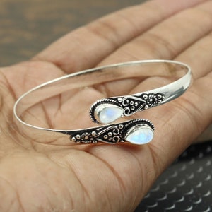 Rainbow Moonstone Bangle, Sterling Silver Bangle, Handmade Gemstone Bangle Bohemian Bangle, 925 Silver Bangle Moonstone Jewelry Gift For Her