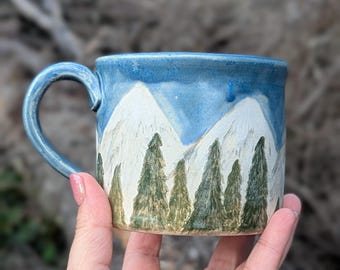 Bergmok | Handgemaakte mok | Handgemaakt cadeau | Outdoorcadeaus | Cermica-mok | Bergaardewerk | Op een wiel gegooide mok | Uniek keramiek
