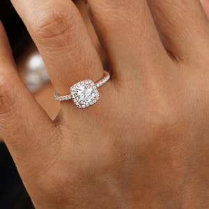 Moissanite Engagement Ring, 14k Rose Gold Ring, Engagement Rings for Women, 10k 14k 18k Halo Engagement Ring