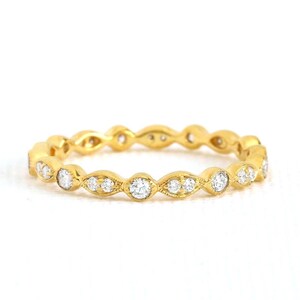 14k/18k Diamond Wedding Band, Full Eternity Wedding Ring, Thin Diamond Band, Dainty Stacking Diamond Ring, Yellow/White/Rose Gold