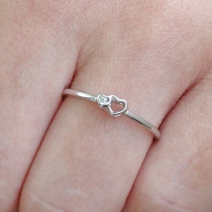 14k/18k Heart Ring, Dainty Diamond Ring, Love Ring, Heart Promise Ring, Friendship Ring, Diamond Ring for Girls, Rose/White/Yellow Gold