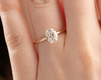 Moissanite Engagement Ring, 1.5 Carat Oval Wedding Ring, Certified Moissanite, 14k 18k Solid Rose White Yellow Gold, Promise Ring