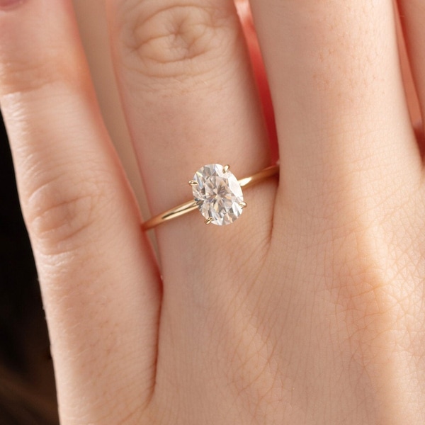 Moissanite Engagement Ring, 1.5 Carat Oval Wedding Ring, Certified Moissanite, 14k 18k Solid Rose White Yellow Gold, Promise Ring
