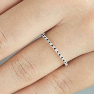 Black Diamond Wedding Band, Natural White Diamond Wedding Ring, Half Eternity Band, Solid 14K 18K Gold, Dainty Stacking Ring, Stackable Ring