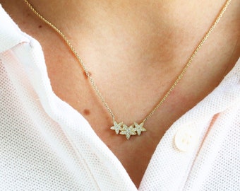 14k/18k Flower Diamond Necklace, Flower Gold Necklace, Dainty Cluster Set Diamond Necklace, Delicate Pendant Necklace for Girlfriends, Girls