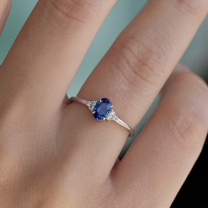 14k Gold Sapphire Ring, Blue Sapphire Engagement Ring, Minimalist Natural Solitaire Sapphire, Natural Real Diamond, September Birthstone