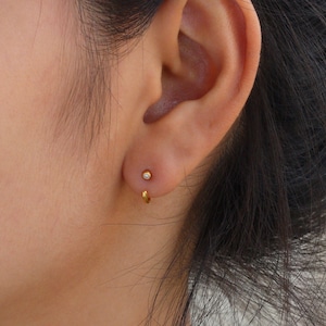 Diamant Ohrstecker, Einzigartiges Lünetten Set Ohrringe, Kleine Diamant Ohrringe, Massive 14k 18k Gelb Rose Weiß Gold, Kleine Ohrringe für Frauen