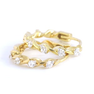 Diamond Huggie Earrings, Diamond Hoop Earrings, Solid 14k/18k Gold Hoops, Tiny Hoops, Diamond Earrings for Women/Girls, Yellow/ White/ Rose