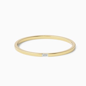 Baguette Diamond Ring, 1mm Thin Diamond Ring, Dainty Ring, Stacking Anniversary Gift For Women, 14k/18K Gold Wedding Band, Stackable Ring