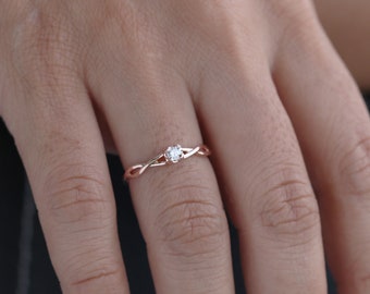 Zierlicher Diamant Verlobungsring, Massives 14K 18K Gold, Kleiner Diamant Ring, Minimalistischer Versprechensring, kleiner Solitär Ring, Rosé/Gelb/Weißgold