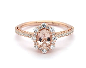 Oval Morganite Ring, Pink/Peach Morganite Ring, Solid 14k/18k Gold, Rose Gold 7x5 Morganite Ring, Rose Gold, Engagement Ring