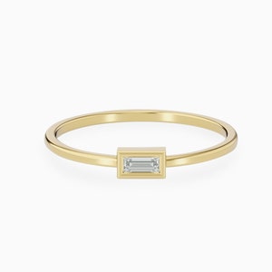 Zierlicher Diamant Ring, Massives 14K 18K Gold, Baguette Schliff, Kleine Verlobungsring, Versprechensring, Minimalistische Ringe, Schlichter Dünner Ring