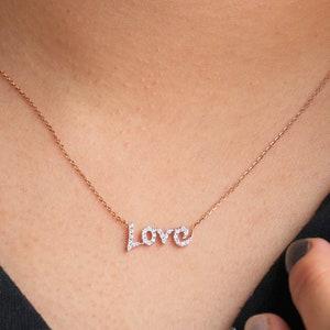 Collar de amor de diamantes, Collar de nombre de diamante, Collar de escritura de diamantes de 14k / 18k, Colgantes personalizados, Collar de nombre personalizado, Regalo de Navidad