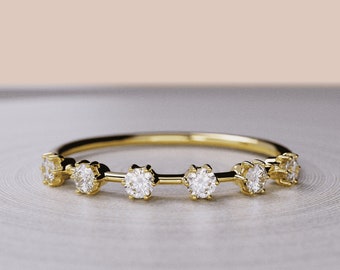 14k Distance Diamond Wedding Band, Moissanite Half Eternity Wedding Ring, Lab Grown Diamond Stackable, Thin/Minimal/Delicate, Solid Gold