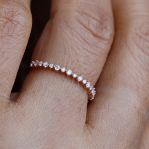 Diamond Wedding Ring, 14k 18k Soild Gold, Dainty Half Eternity Band, Thin Stackable Ring, Petite Stacking Ring Yellow White Rose Gold,