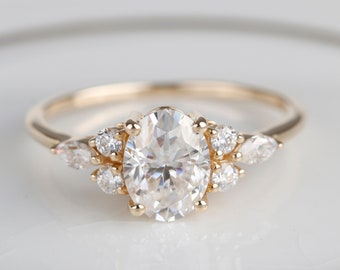 Moissanite Engagement Ring Oval | Solid Rose Gold | Unique Engagement Ring For Her | 10k 14k 18k Gold Ring | Bridal Ring | 1.5CT Oval