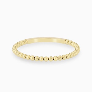 Gold Wedding Band, Gold Bead Ring, Beaded Stacking Ring, Stackable Gold Band, Sold 14k/18k Gold, 1.5 mm Thin Wedding Band, Dainty Gold Band