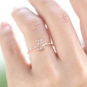 Morganite Engagement Ring, Natural Diamonds, Solid 14k/18k Gold, White Yellow Rose Gold, 6*8 mm Morganite, Gemstone Promise Anniversary Ring