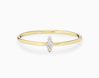 Dainty Diamond Ring, Solid 14K 18K, Tiny Ring, Small Engagement Ring, Promise Ring, Minimalist Rings, Simple Gold Thin Solitaire Three Stone