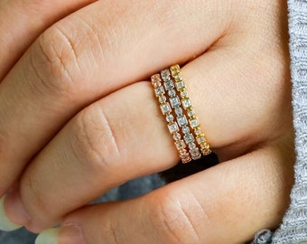 Thin Diamond Wedding Band, Unique Half Eternity Ring, Yellow/Rose/White Gold, Solid 14k/18k Gold, Dainty Stacking Ring, Diamond Wedding Ring