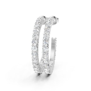 Classic Diamond Hoops, Half Inch Diamond Hoop Earrings for Women, Solid 14k Gold, Yellow Gold/Rose Gold/ White Gold, Real Diamond/Lab Grown
