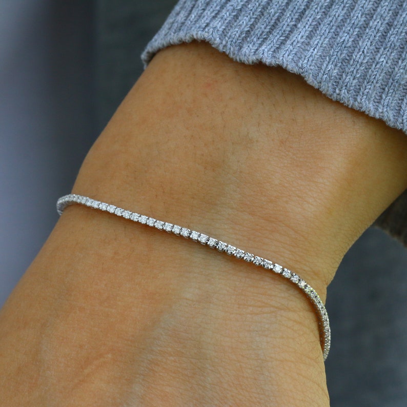 Real Diamonds Tennis Bracelet Solid 14K/18K Gold Delicate - Etsy