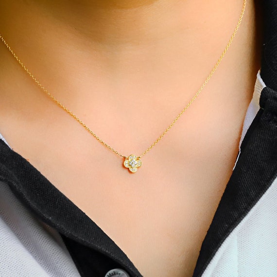 Diamond Flower Necklacesolid 14k 18k Gold Necklace - Flower Pendant Real Gold