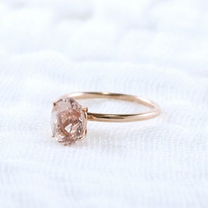 14k Morganite Engagement Ring, 68 mm Solitaire Oval, Solid 14k 18k White Yellow Rose Gold, Morganite Anniversary Gift, Dainty Gold Ring image 3