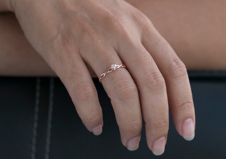 Dainty Diamond Engagement Ring Solid 14K 18K Gold Small Etsy