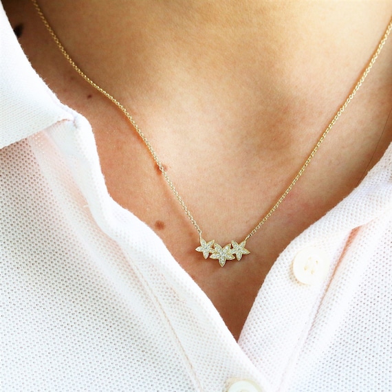 14k 18k Flower Diamond Necklace Flower Gold Necklace Dainty