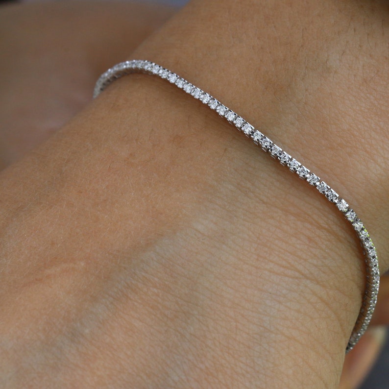 Real Diamonds Tennis Bracelet Solid 14K/18K Gold Delicate - Etsy