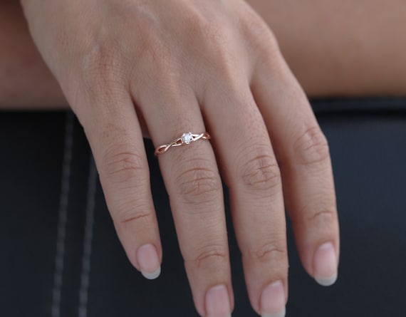 14K Gold 4 Stone Promise Ring / Diamond Ring / Minimalist Diamond Ring / Promise  Ring / Stackable Ring
