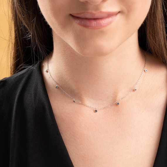14k Yellow Gold Genuine Sapphire and White Diamond Necklace 14k Yellow Gold Genuine Sapphire and White Diamond Necklace