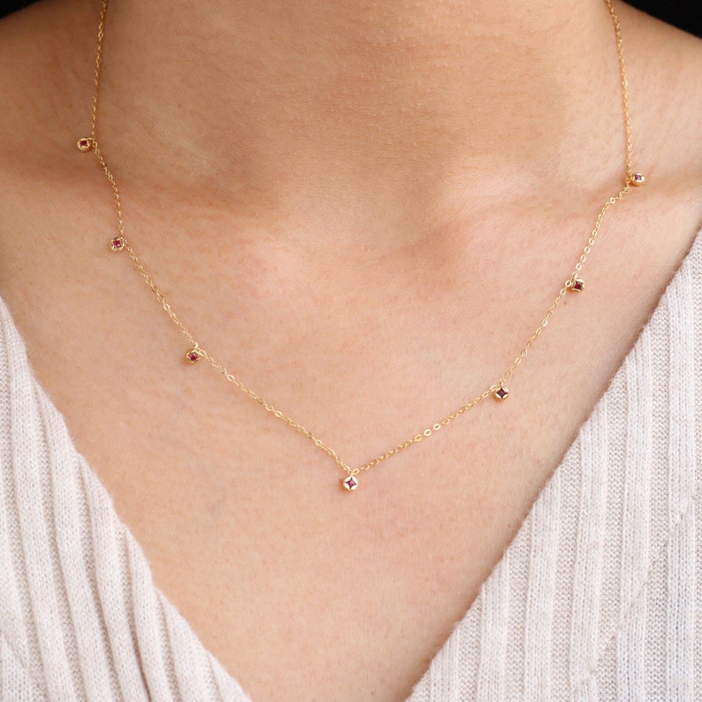 Genuine Ruby Station Necklace 14k 18k Solid Gold Minimalist - Etsy