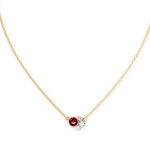 14k Ruby Diamond Necklace, Cluster Necklace, Ruby Birthstone Necklace, 14k Solid Gold, Real/Natural Ruby, Bridal Necklace, Gift for Wife/Mom