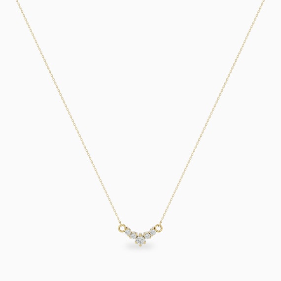 Dainty Diamond Necklace, Minimalist Curved V Bar Necklace, 14k 18k