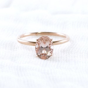 14k Morganite Engagement Ring, 68 mm Solitaire Oval, Solid 14k 18k White Yellow Rose Gold, Morganite Anniversary Gift, Dainty Gold Ring image 2