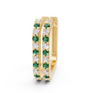 Argolas de diamante esmeralda quadradas, brincos de esmeralda verde real, brincos de argola de meia polegada para mulheres, ouro sólido 14k, ideias de presentes de Natal para esposa