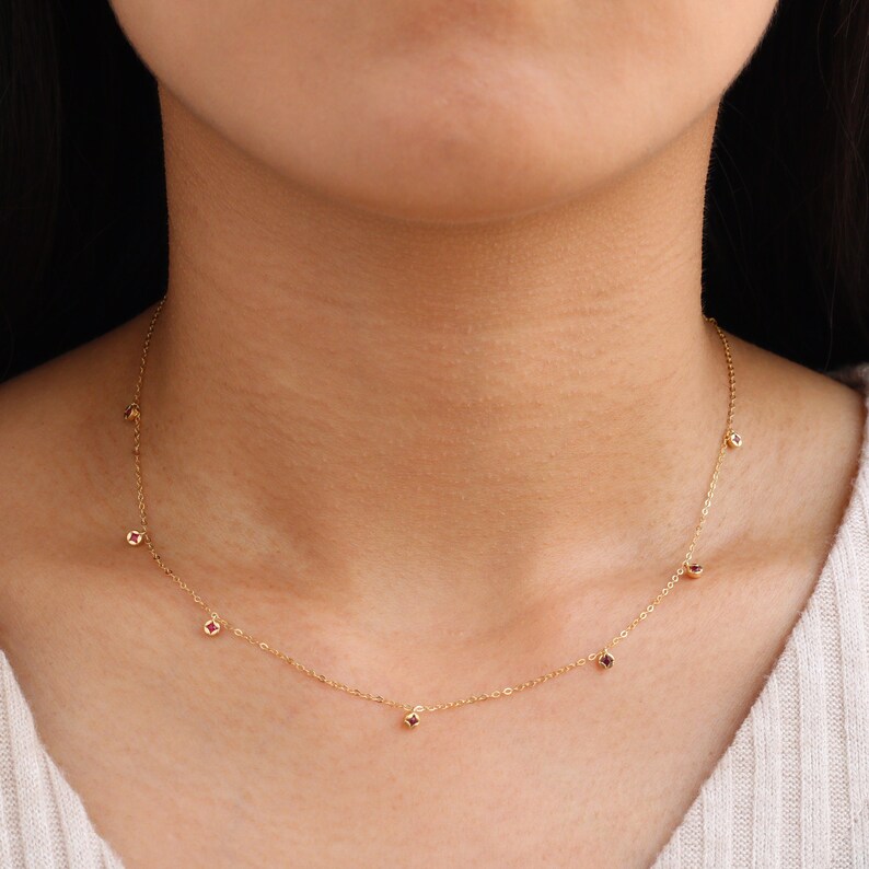 Genuine Ruby Station Necklace 14k 18k Solid Gold Minimalist - Etsy